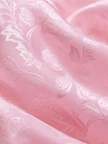 Pink Floral Jacquard Satin Fabric, Embossed Floral Pattern Woven Fabric, Glossy Soft Decorative Cloth, Suitable For Dresses, Evening Gowns, Loungewear, Sofa Covers And Handmade DIY Craft Projects - 1 - View 4
