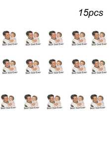 15 Stücke/30 Stücke personalisierte Vatertags-Fotoaufkleber - individuell gestaltete Vater- und Kind-Bildetiketten mit Text, wasserfeste DIY-Familienparty-Geschenkaufkleber, süße Vatertags-Dekorationen geeignet für Babyparty, Geburtstag und Fotoalbum 2026 - Verschiedenfarbig - Übersicht 11