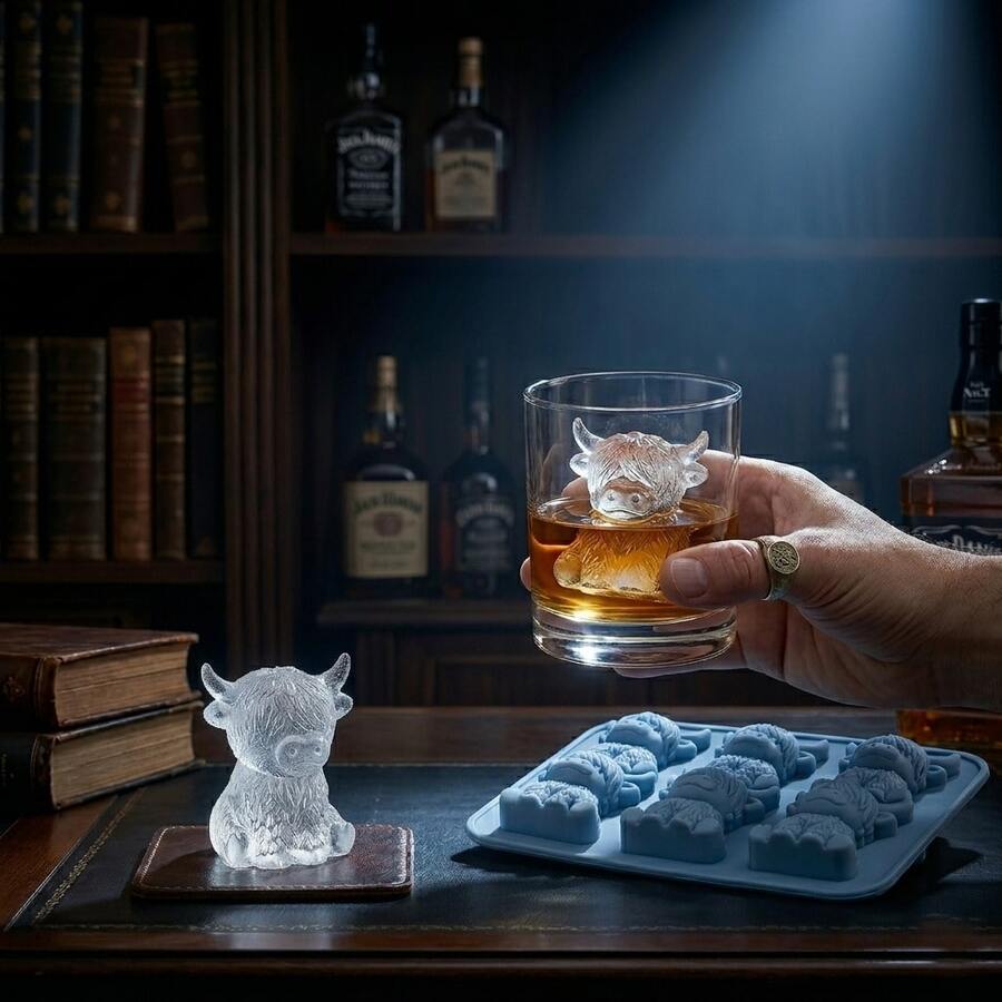 6er Set Mini Highland Kuh Silikon Eiswürfelformen, süße 3D Tier Eisform für Whiskey, Cocktails, Getränke, Desserts, Partyzubehör und Geschenke - Verschiedenfarbig - Übersicht 1