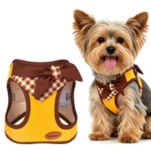 1pc Ergonomic 3D Mesh Dog Harness With Bow, Escape-Proof Adjustable Pet Vest, Suitable For Small Dogs And Cats, Soft Breathable No-Choke Puppy Walking Harness, Cute Plaid Bandana Design Pet Supplies, Ideal For Outdoor Daily Walks - Yellow - View 2