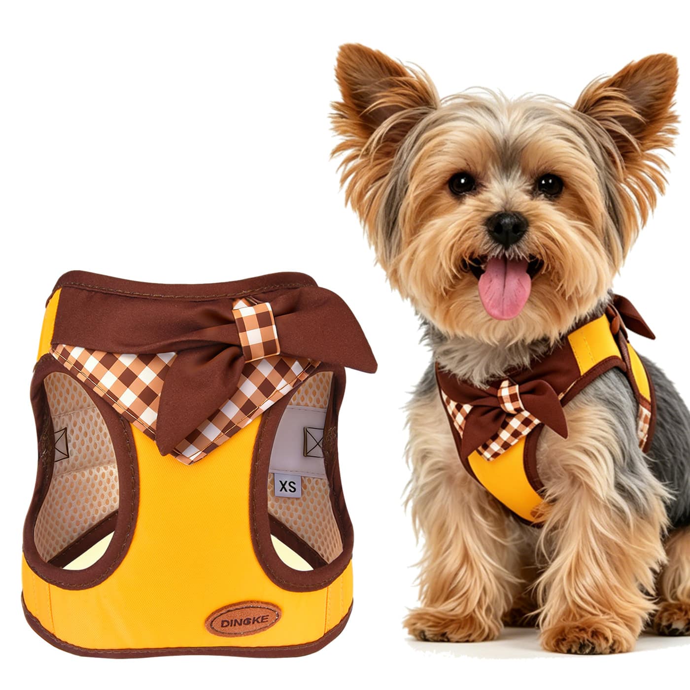 1pc Ergonomic 3D Mesh Dog Harness With Bow, Escape-Proof Adjustable Pet Vest, Suitable For Small Dogs And Cats, Soft Breathable No-Choke Puppy Walking Harness, Cute Plaid Bandana Design Pet Supplies, Ideal For Outdoor Daily Walks