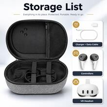 Hard Shell VR Headset Carrying Case Compatible With Met Quest 3S/3, Gray Fabric Texture Travel Storage Bag With Mesh Pocket, Elastic Secure Straps And Carry Handle For Headset, Controllers And Accessories, Case Only - View 5