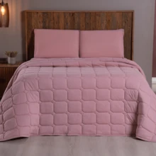 Double Bedspread Set, 100% Cotton Knit, 3 Pieces - Rusty Rose - View 2