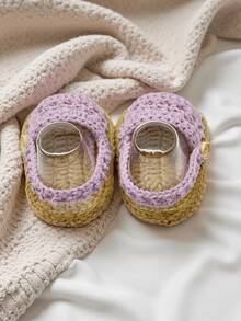 1 par de sandalias de bebé tejidas a mano, zapatos de punto suaves para pre-caminantes - Púrpura malva - Ver 6