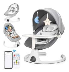 Multifunctional Electric Baby Rocker With Tray, 3-Speed Automatic Swing With Music And Toys, High And Sleep Chair - Grey - View 6