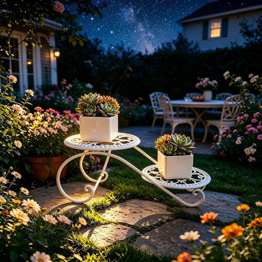 Multi-Layer Metal Plant Stand In 1/2/3/4/5/6/7 Tiers And Vintage Bicycle Style. Rustproof Coating, Stable Anti-Tilt Base And Ample Storage. Foldable Space-Saving Shelf For Indoor & Outdoor Decor Of Balcony, Living Room And Garden. - 2層花架 - 查看 1