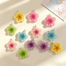 10/20pcs Colorful Resin Hollow 5-Petal Flower Pendant Charms, Suitable For DIY Necklace, Earrings, Keychain, Jewelry Accessories - Mixed - Flower Pendant, Style B - View 13
