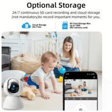 2 piezas Cámara de acceso remoto inalámbrico HD 1080P de 2.4G, monitor de bebé, cámara de monitoreo de bebé/mascota/niñera, rotación y inclinación de 360°, zoom 10X, visión nocturna a color, foco, audio bidireccional, alarma, detección de movimiento con IA, adecuada para monitoreo de mascotas, interior/exterior, vigilancia de del hogar, iOS y Android - Multicolor - Ver 3