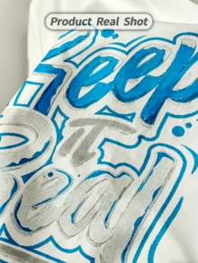 Women's Summer Casual Soft Round Neck Short Sleeve T-Shirt,The Keep It Real Graffiti Print Graphic Fits Casual Spring And Summer Wear. - Blanco - Ver 3