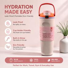 0'wal'aa 30oz Stainless Steel Insulated Mug/Coffee Mug/Car Mug - Convenient And Portable Multi-Functional Water Bottle - Perfect For Cars, Homes, Work And Travel, Suitable For Drinking Hot And Cold Beverages, Easy To Clean, Double-Necked Bottle, Suitable For Home/Office/Gym. - Hồng - Xem 2