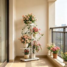Multi-Layer Metal Plant Stand In 1/2/3/4/5/6/7 Tiers And Vintage Bicycle Style. Rustproof Coating, Stable Anti-Tilt Base And Ample Storage. Foldable Space-Saving Shelf For Indoor & Outdoor Decor Of Balcony, Living Room And Garden. - 4層花架 - 查看 2