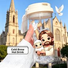 1/5 chiếc cốc du lịch xách tay 500ml in hình Chúa Giê-su và Con Chiên - Cốc cà phê trong suốt, chống rò rỉ, có ống hút và dây đeo, nhẹ và bền, lý tưởng cho du lịch, trường học, văn phòng và sử dụng hàng ngày - Một món quà ý nghĩa dành cho phụ nữ, người theo đạo Thiên Chúa, những người yêu thích văn hóa tôn giáo và những người thích các thiết kế dễ thương mang tính tôn giáo. - Cừu lai nhiều màu - Xem 9