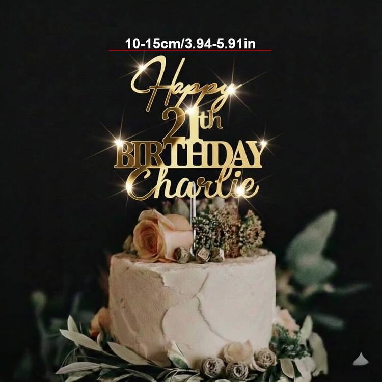Personalized Birthday Cake Decorations With Name, Birthday Cake Decorations, Gold Cake Decorations, Happy 30th/40th/50th Birthday, Acrylic Mirror, Can Customize Any Name And Age For Personalized Birthday Decorations, High-Quality Birthday Party Decorations - C-cake Label - View 2