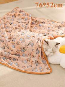 1pc Paw Print Pet Blanket, Suitable For Small/Medium Cats & Dogs, Thin Coral Fleece Pet Sleeping Mat, Suitable For All Seasons - XL-104*76cm - View 5