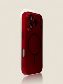 1pc Luxury Metal Paint Camera Protection Electroplated Matte Magnetic Texture Phone Case, Suitable For IPhone 17 Pro Max Air 16 15 14 13 12 Pro Max Plus Wireless Charging - Red - View 1