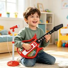 Kids Toy Guitar With Microphone - Interactive Singing & Playing Musical Set For Childs, LED Lights - Educational Early Learning Music Instrument, , Perfect Gift For Toddlers Ages 3+ - Multicolor - View 12