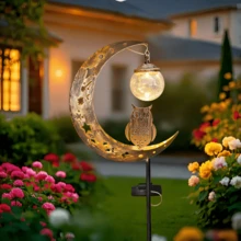 1pc Solar Powered Owl Glass Crackle Stake Light, Outdoor Decor For Pathway, Backyard, Patio, Lawn, Garden - Owl Ground Stake - View 3
