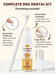 GJYC PET 3pcs Dog Teeth Care Set, Peanut Butter Flavored Enzyme Toothpaste With Toothbrush And Finger Brush, For Cleaning Teeth, Controlling Plaque And Tartar, Removing Bad Breath, Suitable For Small, Medium And Large Dogs - Multicolor - View 5