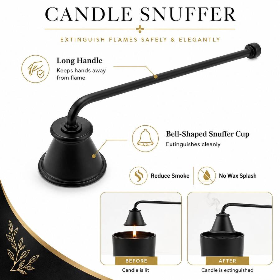 Candle Extinguisher With Long Handle, Suitable For Jar, Pillar And Taper Candles, Home, Wedding, Table Decor, Gift For Candle Lovers, Black - Black 1 - View 1