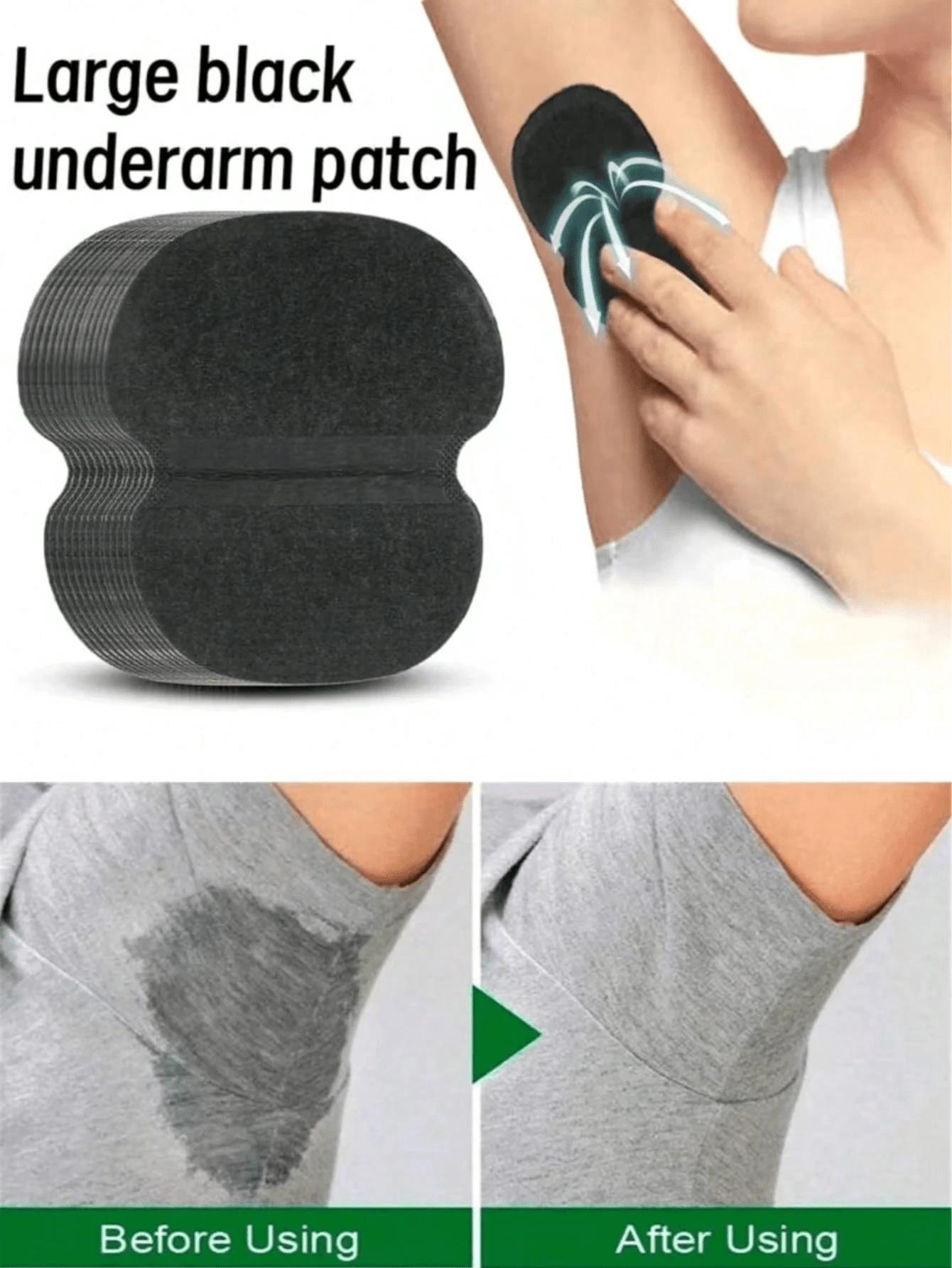 10/4/1pc Large Black Sweat-Absorbent Invisible Pads, Non-Woven Fabric, Unisex, Black - View 1