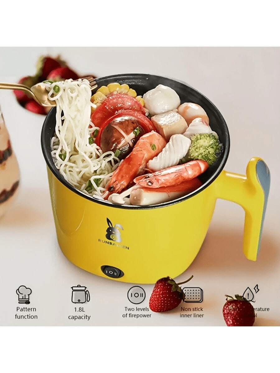 SOKANY Olla eléctrica/Wok/Sartén de 18cm de una sola capa, multifunción, mini para estudiante/dormitorio, olla todo en uno, olla caliente, 2 niveles de calor, botón mecánico, simple, para 1-3 personas, antiadherente, fácil de limpiar, poco humo, menos aceite - Capa única amarilla - Ver 1