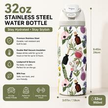 0WAL'A 32oz This Insulated Water Bottle Is A Convenient And Practical Car Cup, Featuring A Stylish Design And Adorned With Beautiful Floral Patterns. Suitable For Both Hot And Cold Beverages, Including Coffee, It Comes With A Leak-Proof Lid And Straw, Making It Ideal For Sports And Fitness Activities. This Durable Travel Mug Is Available In A Variety Of Colors - trắng - Xem 5