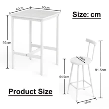 Bar Table And Stool Set, Dining Table With Two Chairs With Footrests, Metal Frame, Industrial Style Bar Table Set, Suitable For Dining Rooms, Living Rooms, Etc., 60cm*60cm*92cm - 白色 - 查看 2