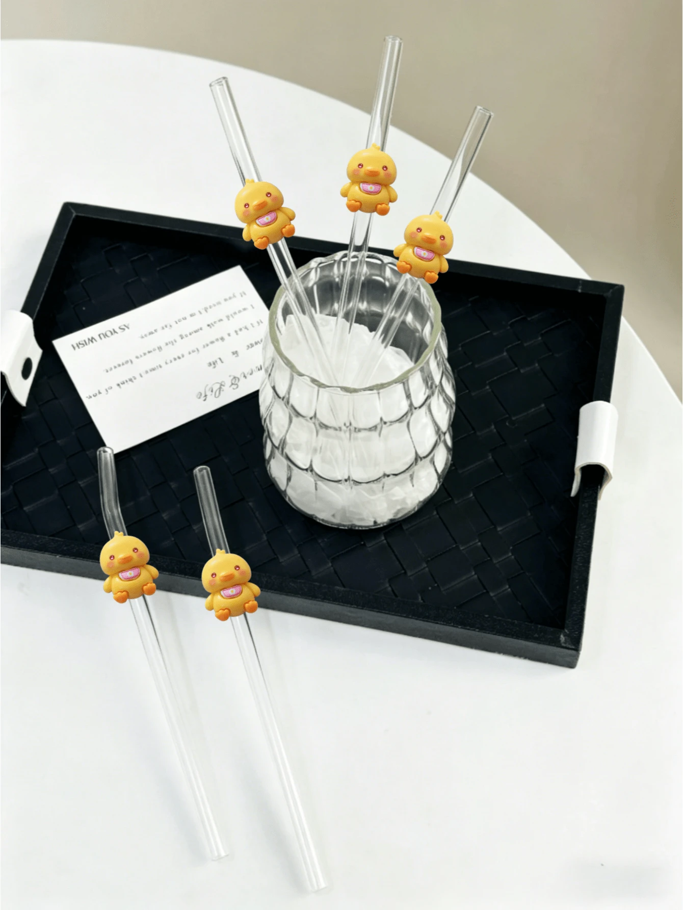 1PC Cute Yellow Duck Glass Straw Set,Reusable With 20oz Cup For Juice, Milk Tea, Coffee, Cold Drinks, Parties, Beach, Gifts. - Clear - View 1