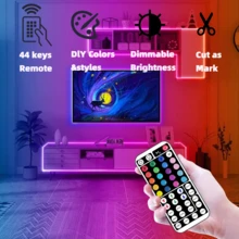 Tiras de luces LED RGB de 3‑100 pies, control remoto de 44 teclas, 6 modos DIY, brillo regulable, recortables, fáciles de instalar, luces decorativas de cambio de color para decoración de habitación, decoración de pared, decoración del hogar, fiesta, estantería - 3535RGB - Ver 3