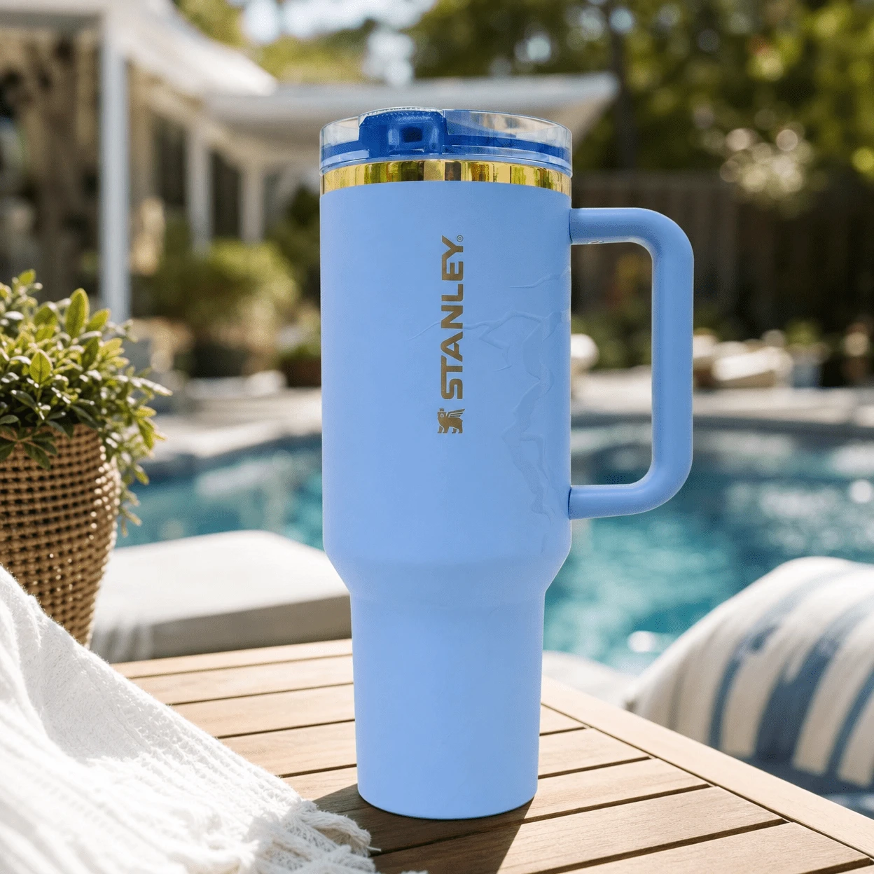 Stanley Quencher ProTour 40oz Flip Straw Tumbler, Leakproof Insulated Stainless Steel Travel Cup With Handle, Cupholder Compatible For Car,Dark Gray-Blue, Valentine's Day Gifts For Her Him, Mother's Day Birthday Christmas New Year Presents For Women Men - Màu xanh nhạt - Xem 1