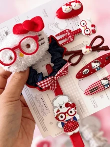 Miniso Set Aksesori Rambut Hello Kitty 7 Buah Termasuk Jepit Rambut, Ikat Rambut, Jepit Rambut Halus, Lembut, Ringan, Nyaman, Praktis, Mudah Digunakan untuk Wanita dan Dewasa, Pemakaian Sehari-hari, Pesta, Cosplay, Hadiah. Termasuk Jepit Rambut Ekor Kuda, Jepit Poni. - gaya1 - View 5