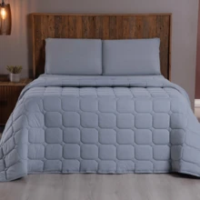 Double Bedspread Set, 100% Cotton Knit, 3 Pieces - Grey - View 2
