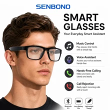SENBONO 智慧觸控無線眼鏡 - 觸控板控制穿戴式科技、Hi-Fi 音質、內建麥克風、USB 充電、無線連接音樂燈飾眼鏡通話與戶外活動 - 男士與女士的完美禮物 - 查看 7