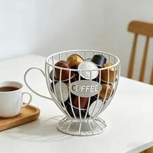 1 pieza Taza de almacenamiento de cápsulas de café - Cesta de almacenamiento con forma de taza de té | Cesta de almacenamiento hueca de metal para cocina, bar, organizador dedicado de cápsulas de café | Decoración de almacenamiento de escritorio estilo INS - Multicolor - Ver 3