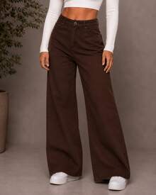 BNB Women's Wide Leg Jeans, High Waist, Elegant Outfits, Premium Twill - 鏽棕色 - 查看 3