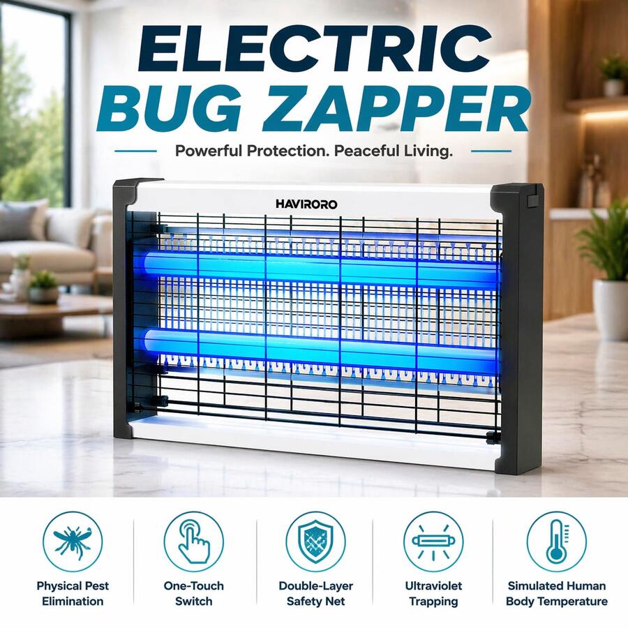 Bug Zapper Indoor, Dual Band Attraction, 4500V High-Voltage Electric Mosquito Zapper, Fly Trap Mosquito Trap, Fly Killer Fly Zapper, Type-C,Non-Rechargeable - White - View 1