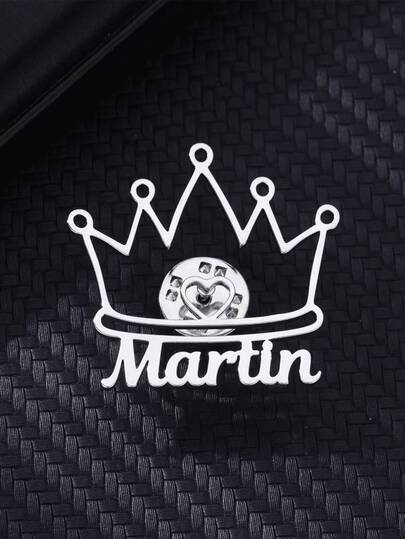 Broche personalizado con corona de corazón y nombre, unisex, material de acero inoxidable, broche personalizado, joyería de moda única para bodas y fiestas