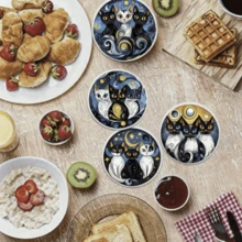 4pcs Cat Theme Wooden Coaster Set, Multiple Styles Available, Sophisticated Artistic Color Design, Exquisite And Elegant Shape, Creates Cozy Atmosphere, Serves As Decorative Piece And Gift Option. Suitable For Kitchen, Dining Room, Cafe, Living Room, Bedroom, Holiday Parties, Indoor And Outdoor Scenes - Multicolor - View 1