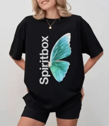Spiritbox Vintage Blue-Green Butterfly Print Cropped T-Shirt, For Unisex Metalcore Band Fans - Black - View 6