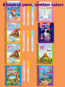 1/3pcs Magic Water Drawing Book, Reusable Water Coloring Painting Book, Funny Creative Hand-Painted Practice Notebook, Portable Stress Relief Doodle Painting Supplies School Supplies - Multicolor - View 17