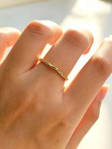 1pc S925 Sterling Silver Inlaid Synthetic Zirconia Minimalist Bar Ring, Suitable For Women's Daily Stacking Wear Quality Jewelry - Yellow Gold - View 12