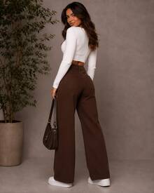 BNB Women's Wide Leg Jeans, High Waist, Elegant Outfits, Premium Twill - 鏽棕色 - 查看 2