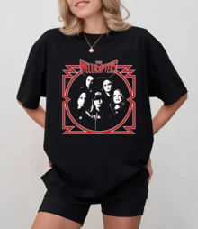 The Hellacopters Group Photo Print T-Shirt, Retro Rock Style, Loose Fit With A Crew Neck - Black - View 11