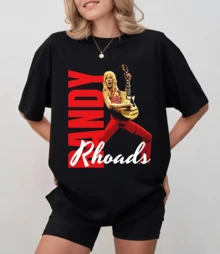 Randy Rhoads Cropped T-Shirt With Vintage Guitar Print, Rock Legend Style For Unisex Fans - Black - View 7
