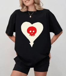 Alkaline Trio Cropped T-Shirt With Classic Skull Heart Logo Print, Unisex Pop Punk Style For Fans - Black - View 1