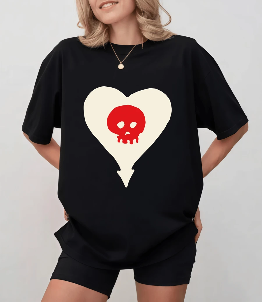 Alkaline Trio Cropped T-Shirt With Classic Skull Heart Logo Print, Unisex Pop Punk Style For Fans - Black - View 1