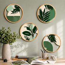 1/4pcs Bohemian Style Wooden Round Wall Pediments, Tropical Plant Leaves & Abstract Geometric Patterns Mix, Monstera Leaf Cutout Powder Green Design, Living Room Bedroom Home Decor, Wall Art Decor, Personalized Gift - Multicolor - View 6