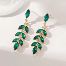 1 Đôi bông tai nữ thời trang hình giọt nước đính đá màu xanh ngọc lục bảo, kiểu dáng thanh lịch. - Nhiều màu - Xem 2