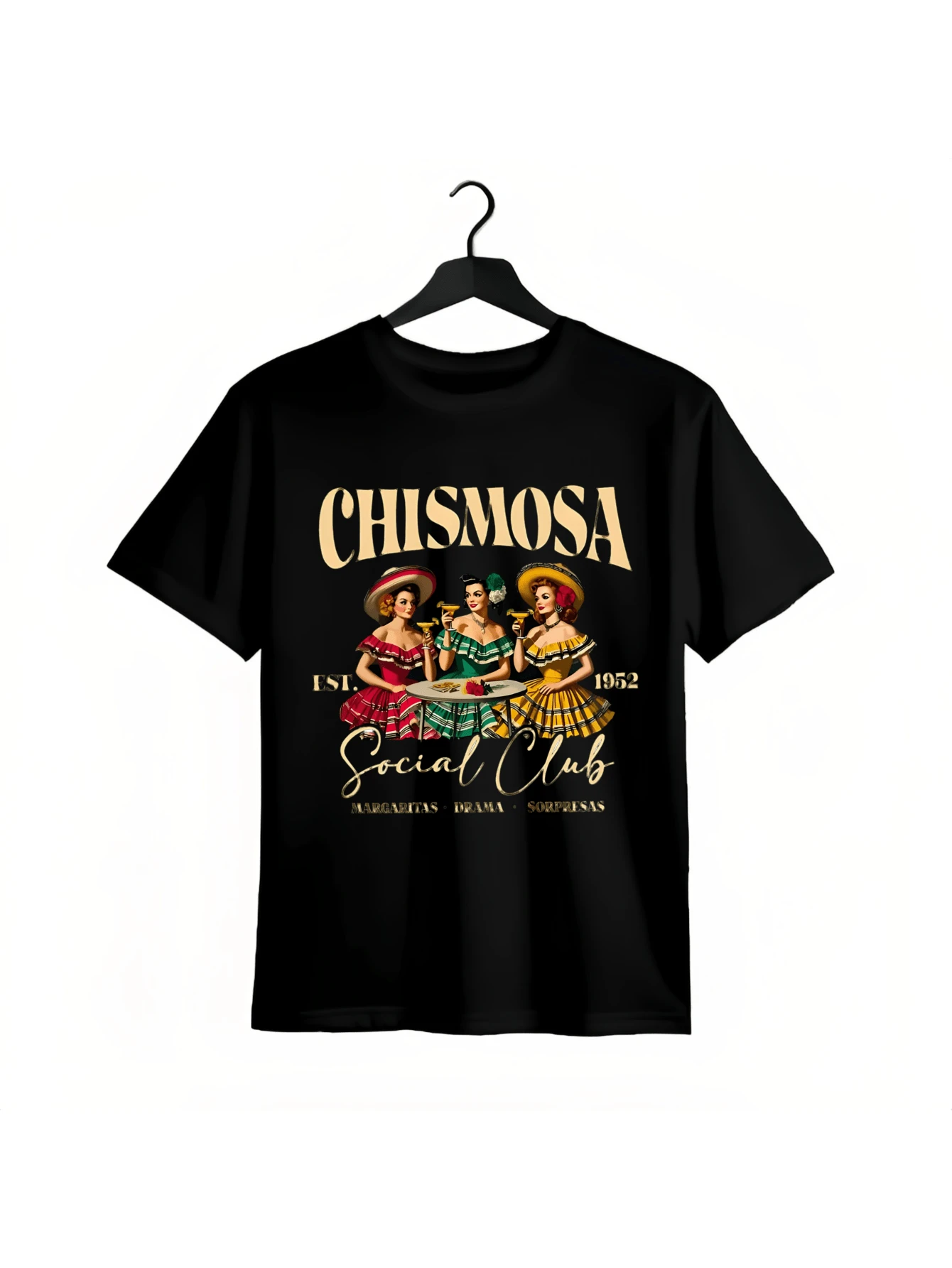 Chismosa Social Club T-Shirt, Latina Chisme T-Shirt, Mexican Gift, Retro Mexican Margarita Coffee, Funny Latino T-Shirt, Hispanic, Mexican Woman - 黑色 - 查看 1