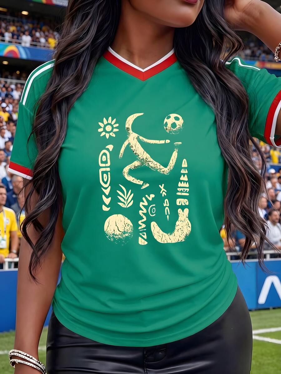 Women's Loose-Fitting T-Shirt, Printed With The Colors Of The Mexican National And Flag, Perfect For Supporting The National Team. Comfortably Soft For Everyday Wear. 100% Cotton, 220 Gsm. Fashionable Everyday Essentials And Holiday Gifts, Unisex. - 綠色1 - 查看 1